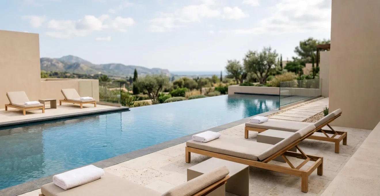 Area benessere esclusiva con lettini e piscina in resort di lusso