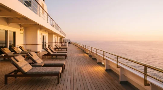 Elegante scena di bordo che mostra l'esperienza crocieristica con dettagli di servizio e comfort