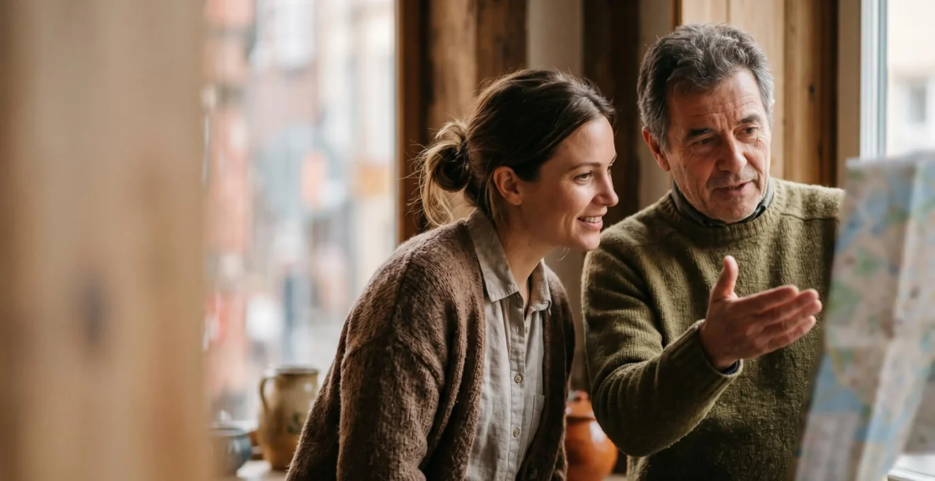 Viaggiatore in conversazione con guida locale durante tour personalizzato
