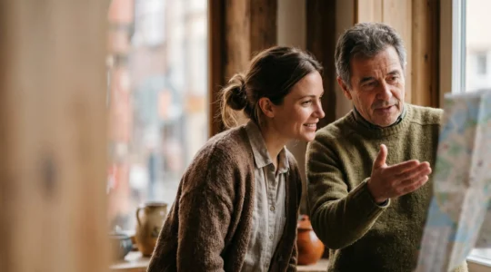 Viaggiatore in conversazione con guida locale durante tour personalizzato